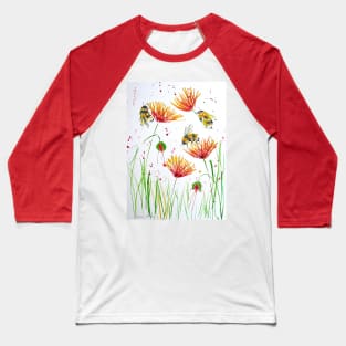 Bumble bees and Red and Yellow Flowers Baseball T-Shirt